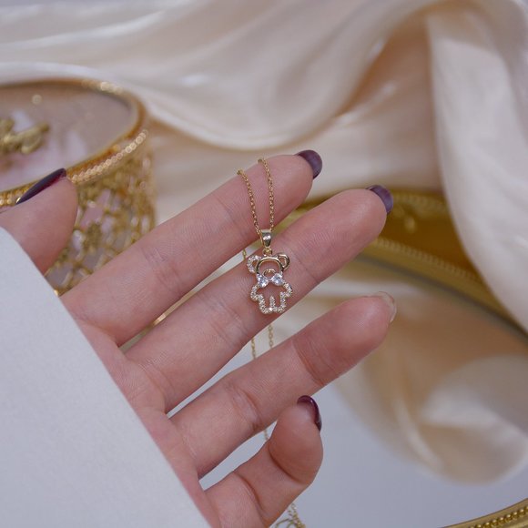 NEW 14K Gold Plated Diamond Bear Necklace a - Picture 6 of 10